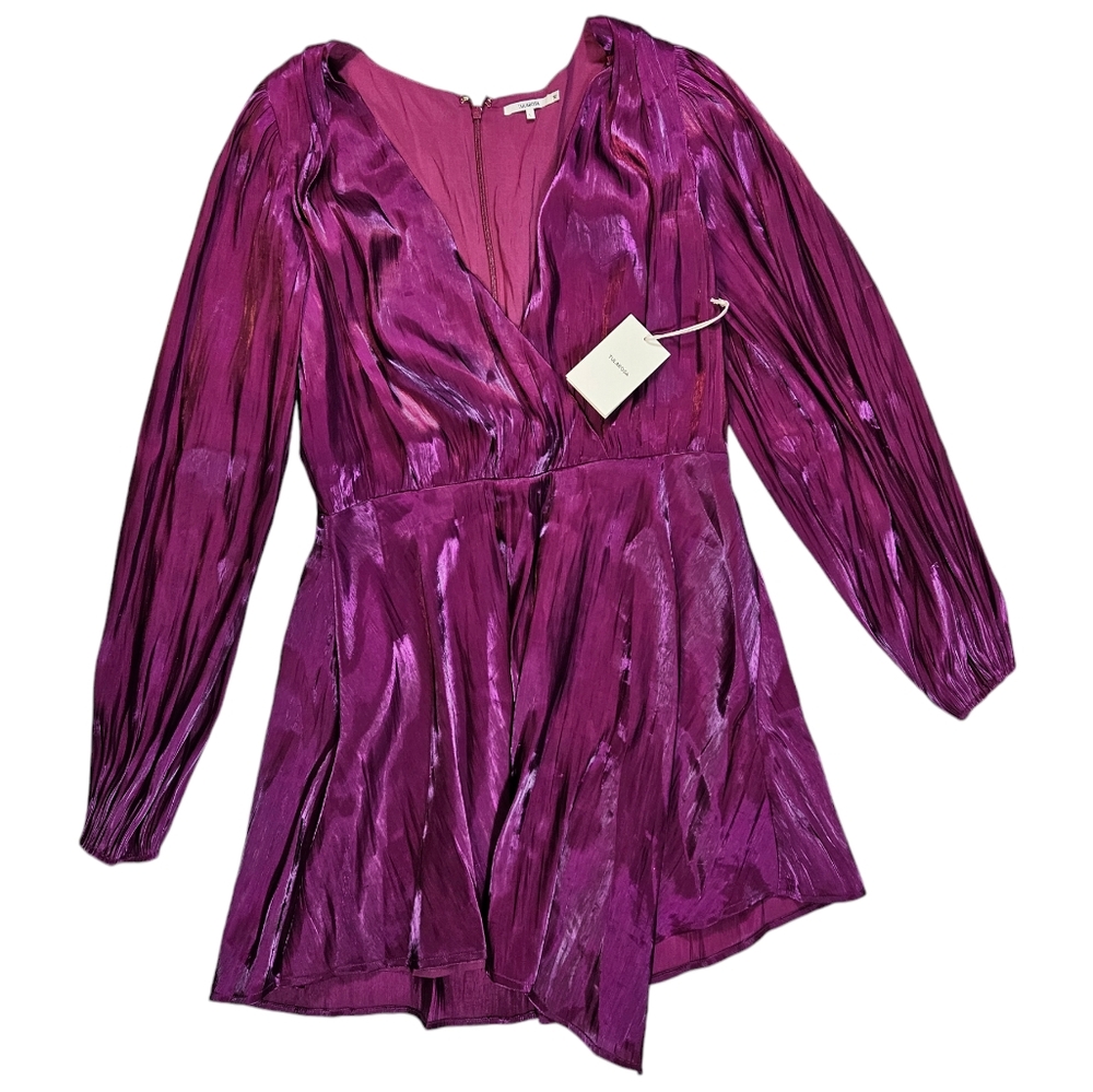 Tularosa Revolve Eliza Magenta Surplice Mini Dress Size Large Asymmetric Flirty - Picture 9 of 16